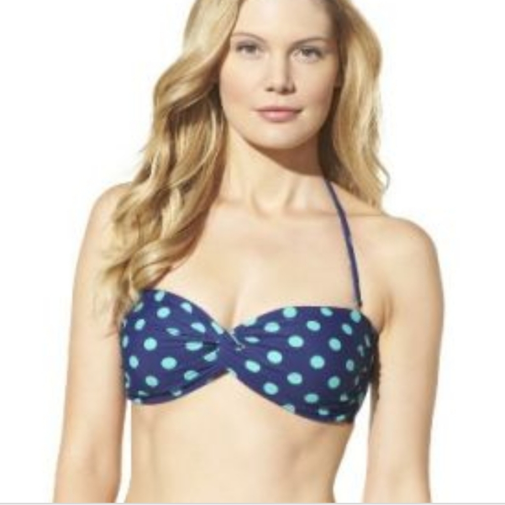 MOSSIMO POLKA DOT BANDEU SWIM TOP INDIGO SZ S/P